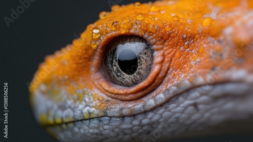 Wallpaper Mural Close-up of a vibrant orange gecko's head, showcasing intricate scales and a large eye with water droplets Torontodigital.ca