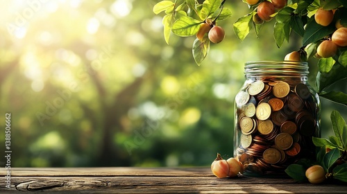 Investment growth concept with coins in jar and tree providing finance security