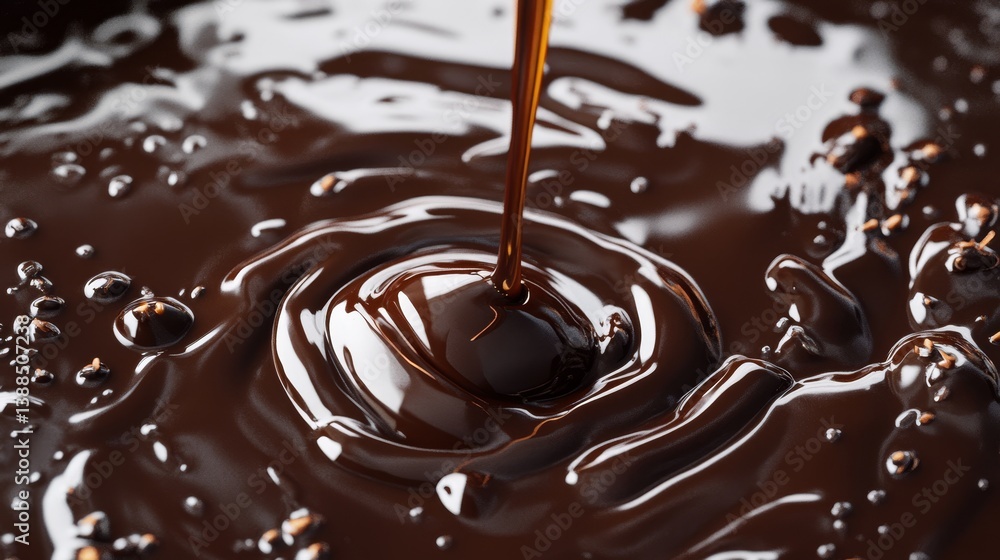 Dark brown chocolate syrup drizzling in close-up Dark brown chocolate syrup drizzling in close-up