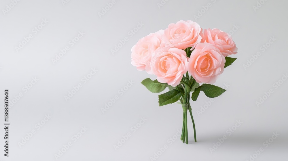 A bouquet of pale pink artificial roses sits on a plain white background. The roses are tightly clustered together. The image is well-lit, displaying soft, even lighting. The style is minimalist and A bouquet of pale pink artificial roses sits on a plain white background. The roses are tightly clustered together. The image is well-lit, displaying soft, even lighting. The style is minimalist and