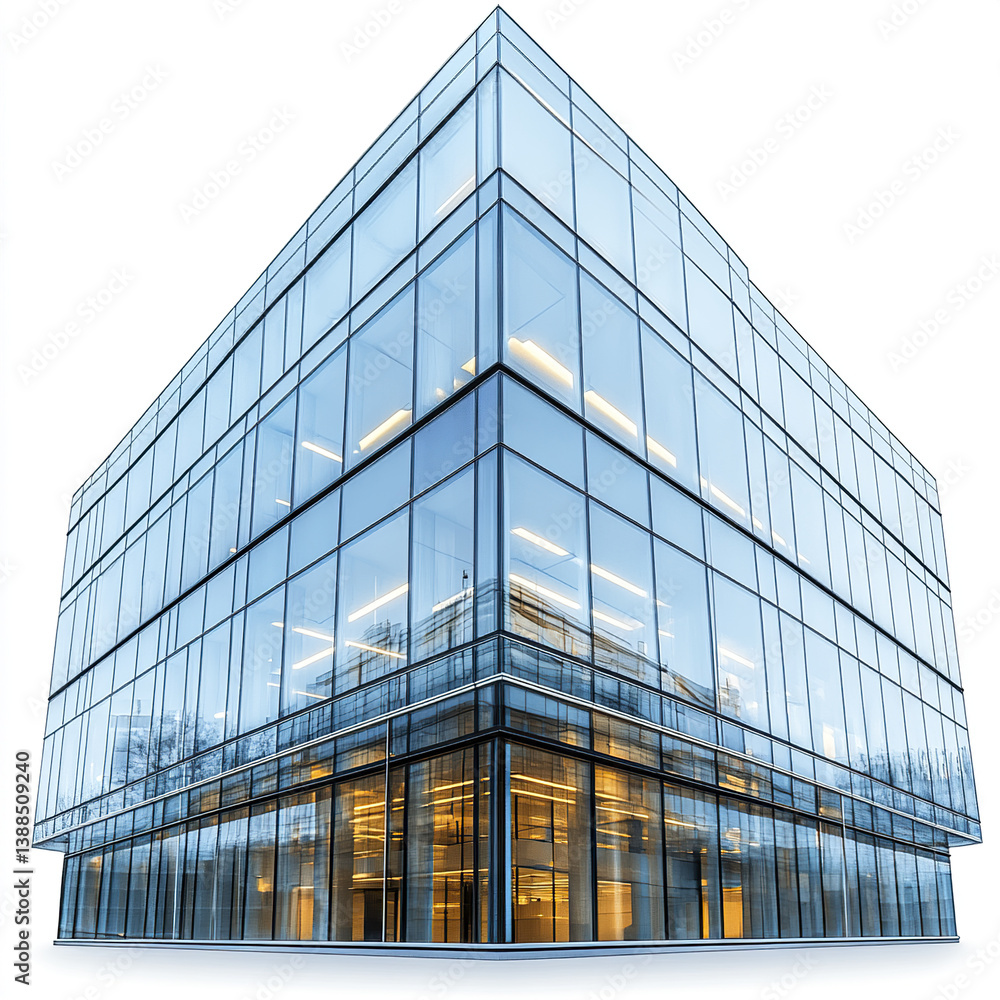 modern glass building with reflective windows isolated on white modern glass building with reflective windows isolated on white