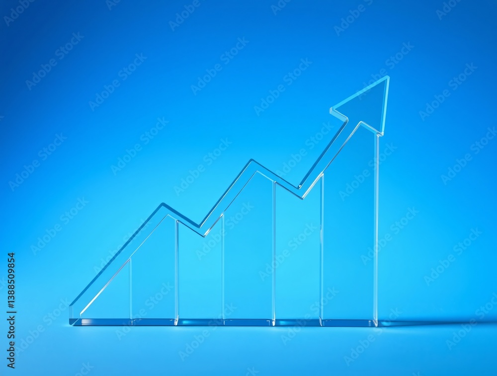 Fototapeta premium Minimalist business chart with glass arrows, Professional financial visualization, Business growth concept