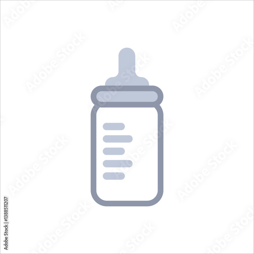 A straightforward baby bottle silhouette in grey scale indicating feeding essentials for infants .
