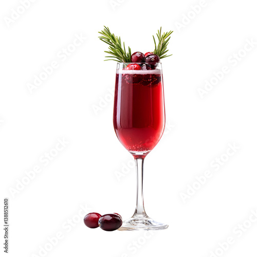 A Cocktail Glass Filled with Cranberry Mimosa Garnished with Cranberries Isolated on Transparent Background