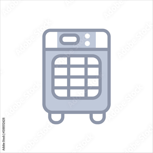 A minimalist greyscale air purifier icon representing clean air and improved indoor quality.