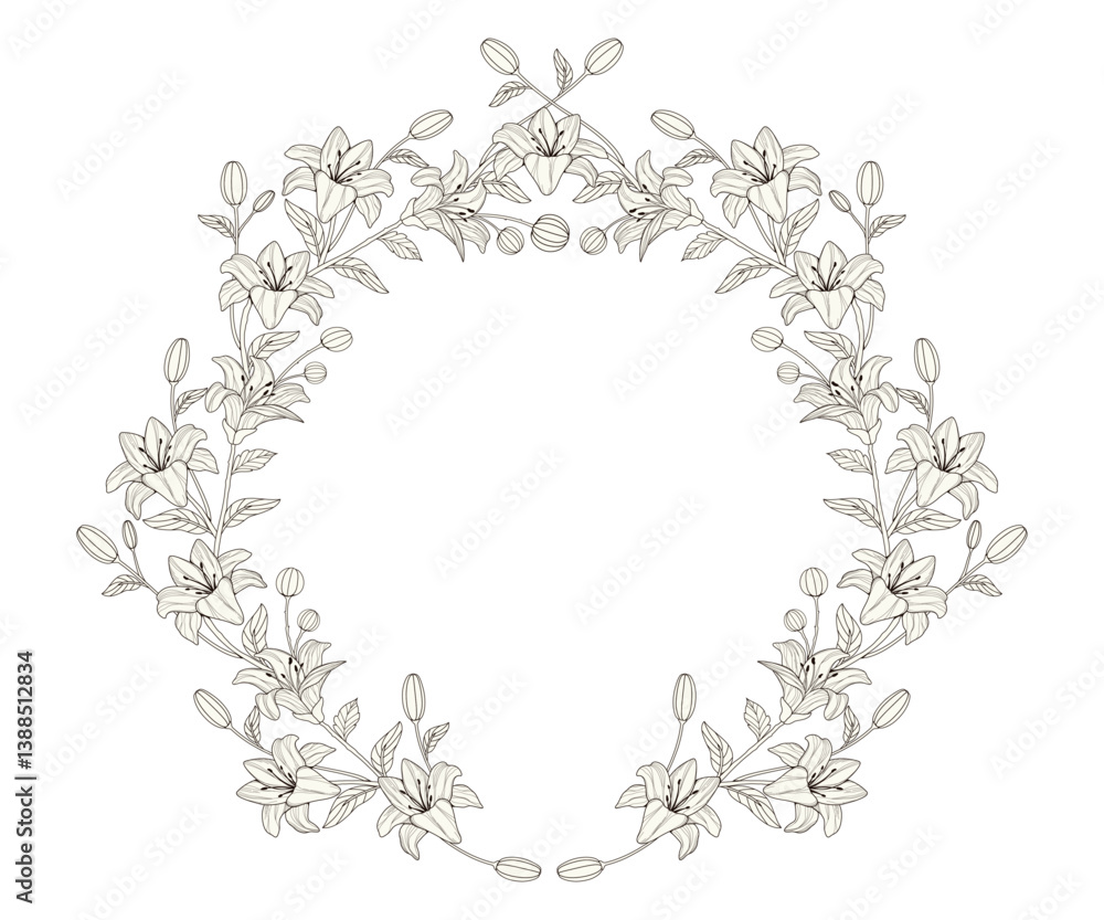 Circle frame with flowers. Hand drawn silhouette of botanical leaves. Decorations for wedding card.Tattoo outline. Branches. Line art. Wreaths. Clip art vector. Elements and borders. Isolated. Luxury Circle frame with flowers. Hand drawn silhouette of botanical leaves. Decorations for wedding card.Tattoo outline. Branches. Line art. Wreaths. Clip art vector. Elements and borders. Isolated. Luxury