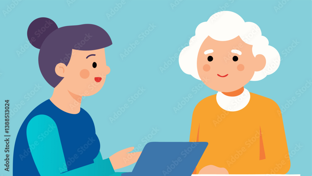 Distrustful Caregiver An illustration of an elderly person discussing finances with a caregiver who has a sly grin hinting at the potential for abuse or exploitation by trusted Distrustful Caregiver An illustration of an elderly person discussing finances with a caregiver who has a sly grin hinting at the potential for abuse or exploitation by trusted