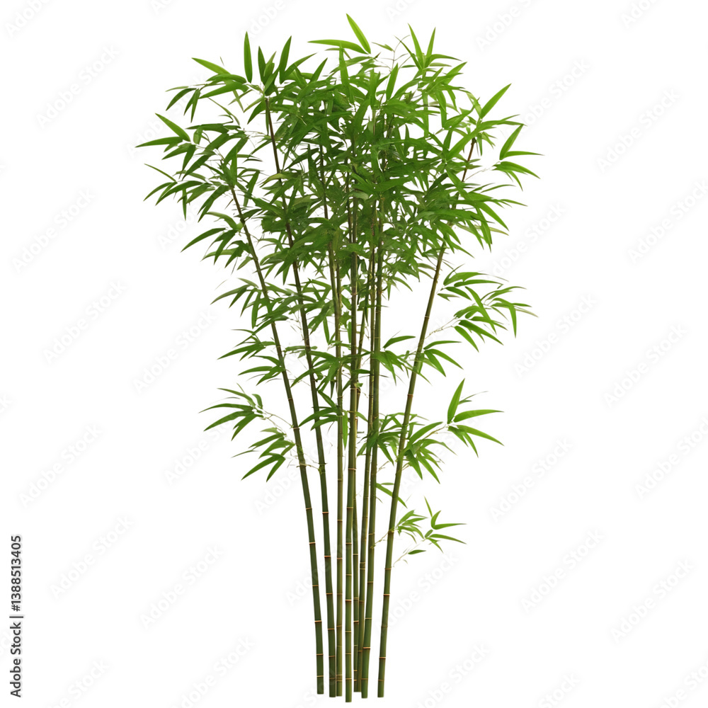 Fototapeta premium Tall Bamboo Plant with Green Leaves Isolated on Transparent Background