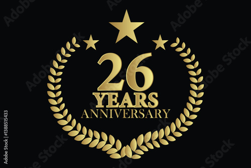 26 years anniversary icon with laurel wreath and number, vector illustration.