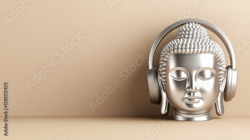 Obraz na płótnie Close-up of Buddha statue head with soft shadows, minimal background for copy space in spiritual or wellness theme w salonie