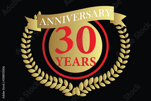 30 years anniversary icon with laurel wreath and number, vector illustration.