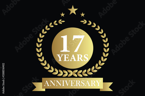 17 years anniversary icon with laurel wreath and number, vector illustration.