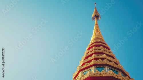 Obraz na płótnie The top of a stupa with intricate gold detailing, clear skies with no distractions, and plenty of open space for design w salonie