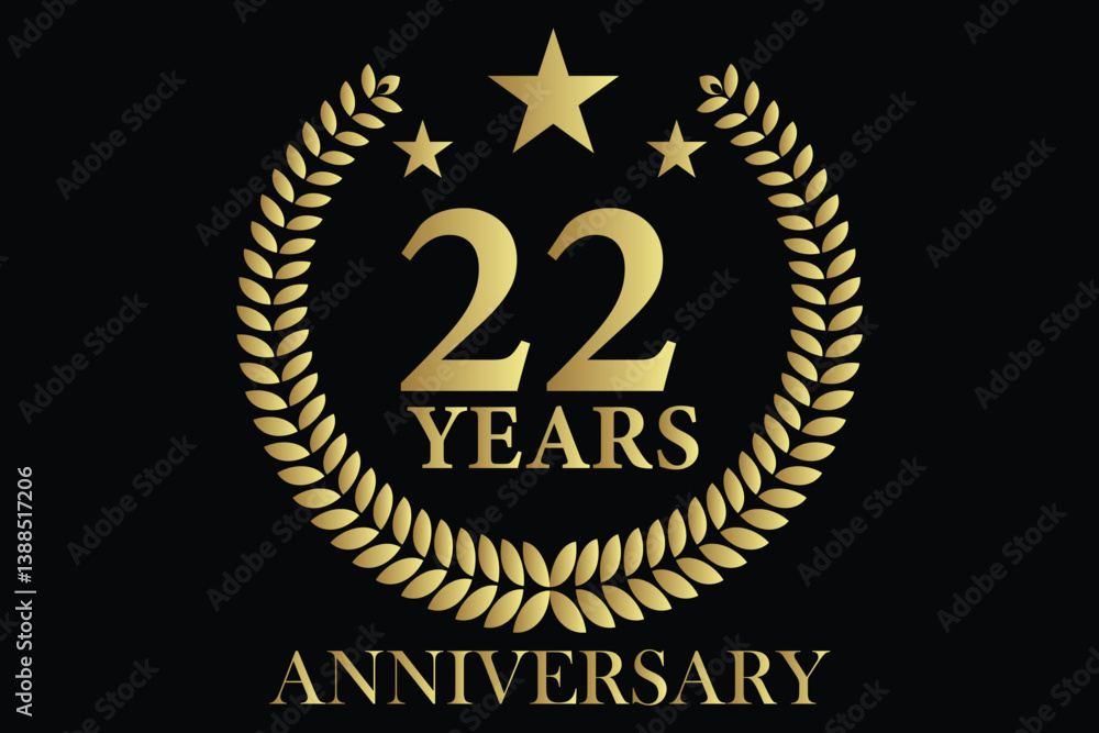 Fototapeta premium 22 years anniversary icon with laurel wreath and number, vector illustration.