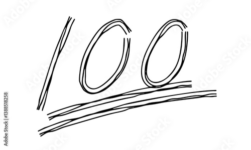 100点満点の文字の手描き線画アイコン 複数の線が重なったモノクロのベクターイラスト