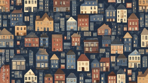 Hand-Drawn Houses Seamless Pattern, a Playful Urban Landscape Design