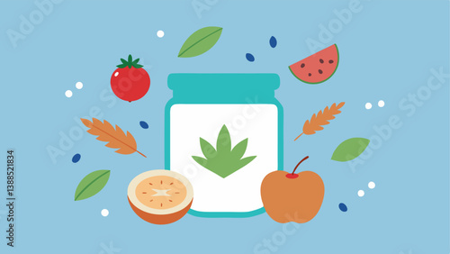 Natural Ingredients An illustration of a scrub jar surrounded by various natural ingredients like oatmeal coconut and fruit pieces highlighting the organic elements mixed with the