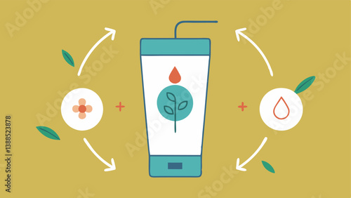 Moisturizer Tube A streamlined packaging design for a moisturizer with icons representing nanotechnology like small circles and arrows indicating moisture lock.