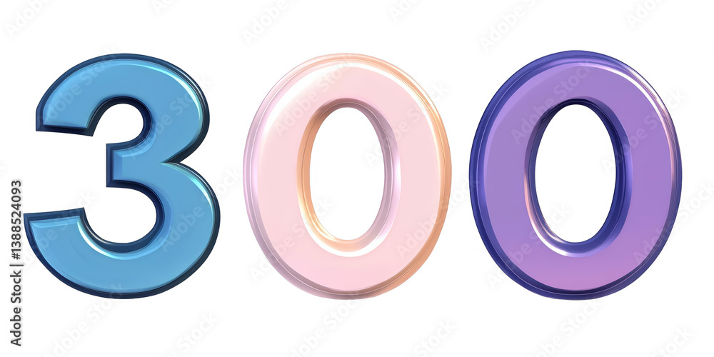 3D Render Of The Number 300 Isolated On A Transparent Background 3D Render Of The Number 300 Isolated On A Transparent Background