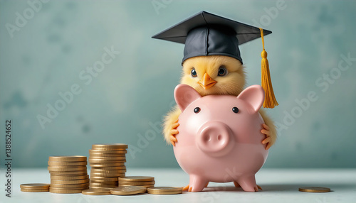 Wallpaper Mural Cute Chick Graduate with Piggy Bank for Financial Success Torontodigital.ca