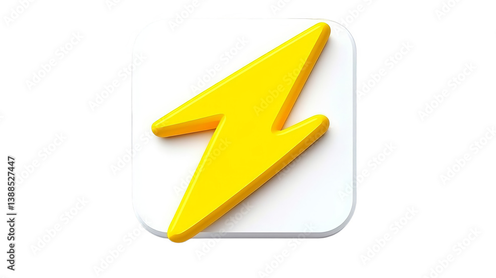 3D Render Of Yellow Lightning Bolt On White Rounded Square Isolated Illustration 3D Render Of Yellow Lightning Bolt On White Rounded Square Isolated Illustration