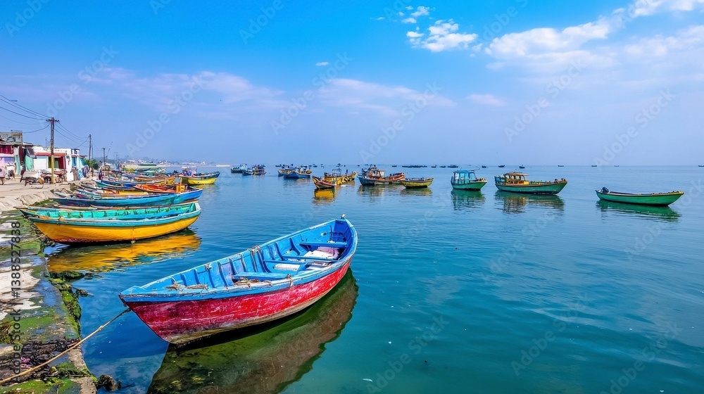 Obraz premium Colorful Fisherboats at Dock