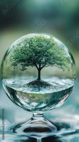 Wallpaper Mural A lush green tree rests inside a clear glass orb Torontodigital.ca