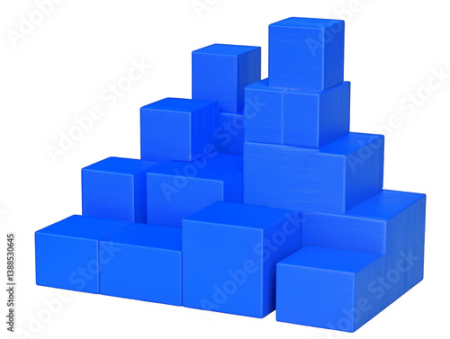 Abstract 3D Composition Of Blue Cubes Isolated On Transparent Background