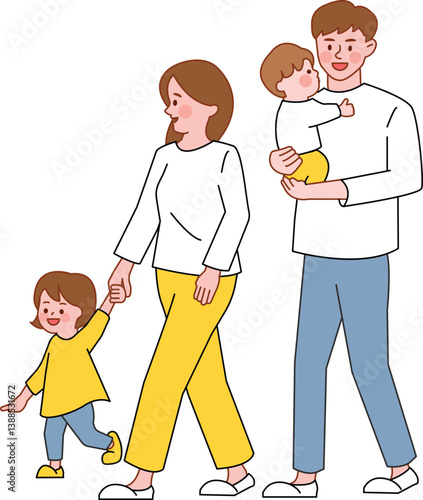 Happy family walking together with their children.