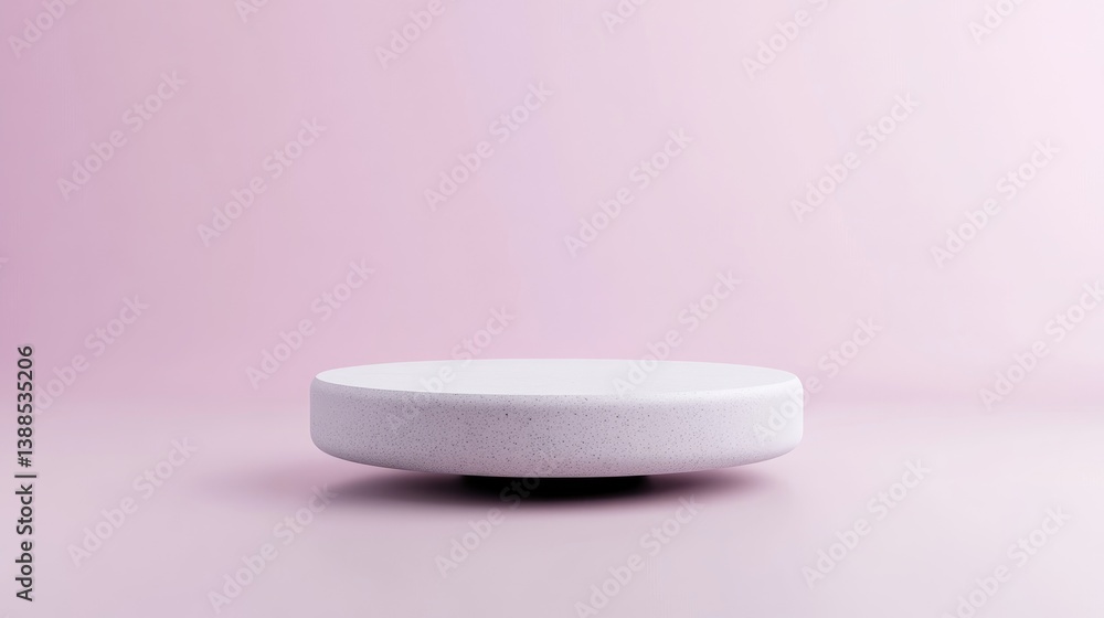 A low, round white platform sits centrally against a pale pink background. The image is simple, with a minimalist composition. Its digitally rendered, high-quality and features even lighting. The st A low, round white platform sits centrally against a pale pink background. The image is simple, with a minimalist composition. Its digitally rendered, high-quality and features even lighting. The st