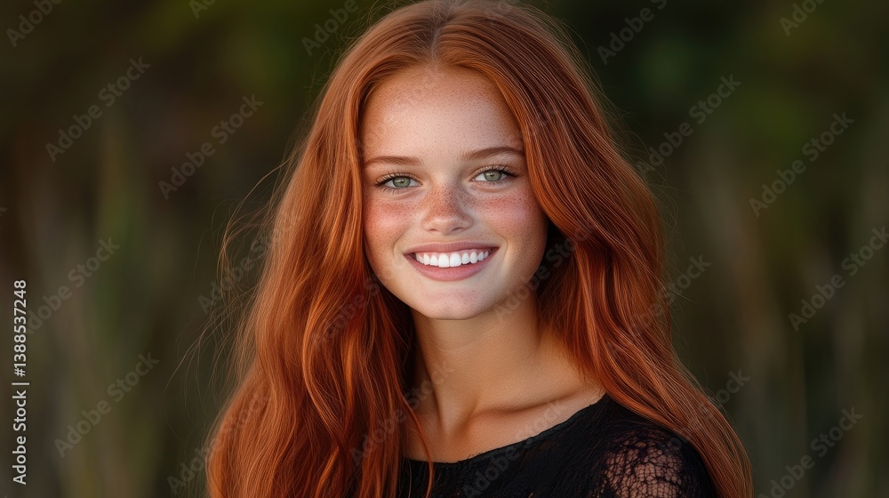 Obraz premium Young woman with vibrant red hair and a radiant smile
