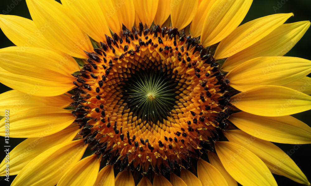 Obraz premium vibrant sunflower with bright yellow petals and detailed center showcasing intricate patterns and seeds, radiating beauty