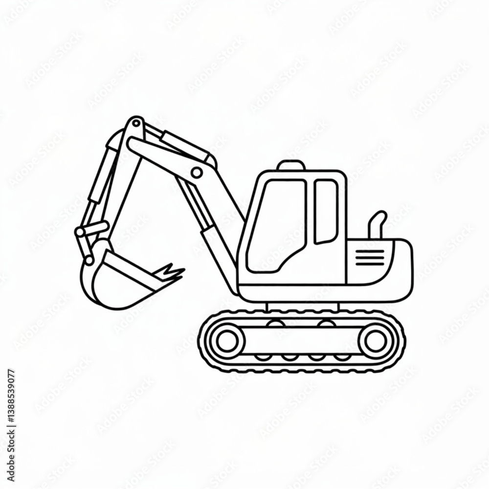 Naklejka premium Excavator detailed outline for construction machinery heavy equipment illustrations and building site vector 