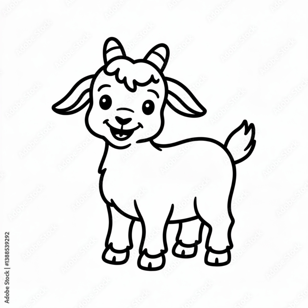 Happy goat drawing in black and white for livestock and animal themes Happy goat drawing in black and white for livestock and animal themes