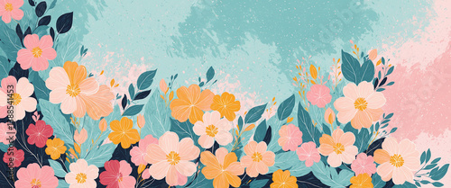 colorful flowers with leave...