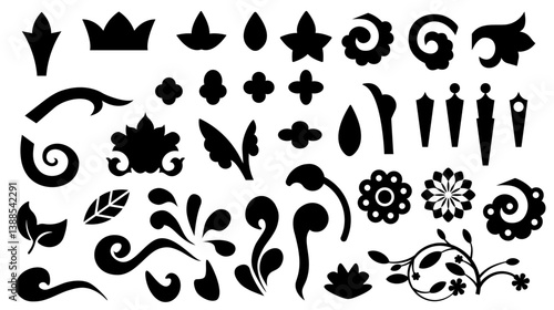 Organic shape for artistic floral composition botanical silhouette stencil