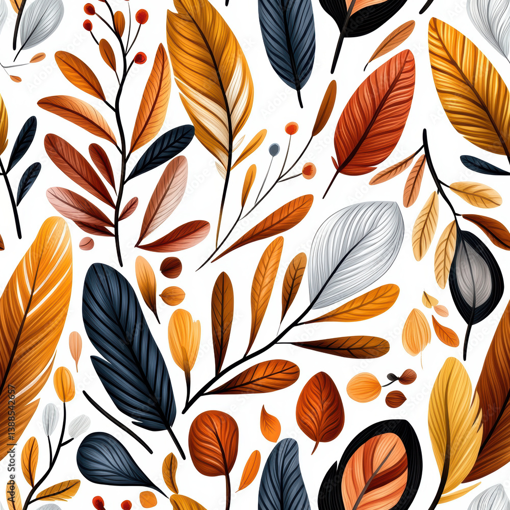 Obraz premium Seamless pattern featuring vibrant leaves in warm autumn colors creating beautiful and lively atmosphere