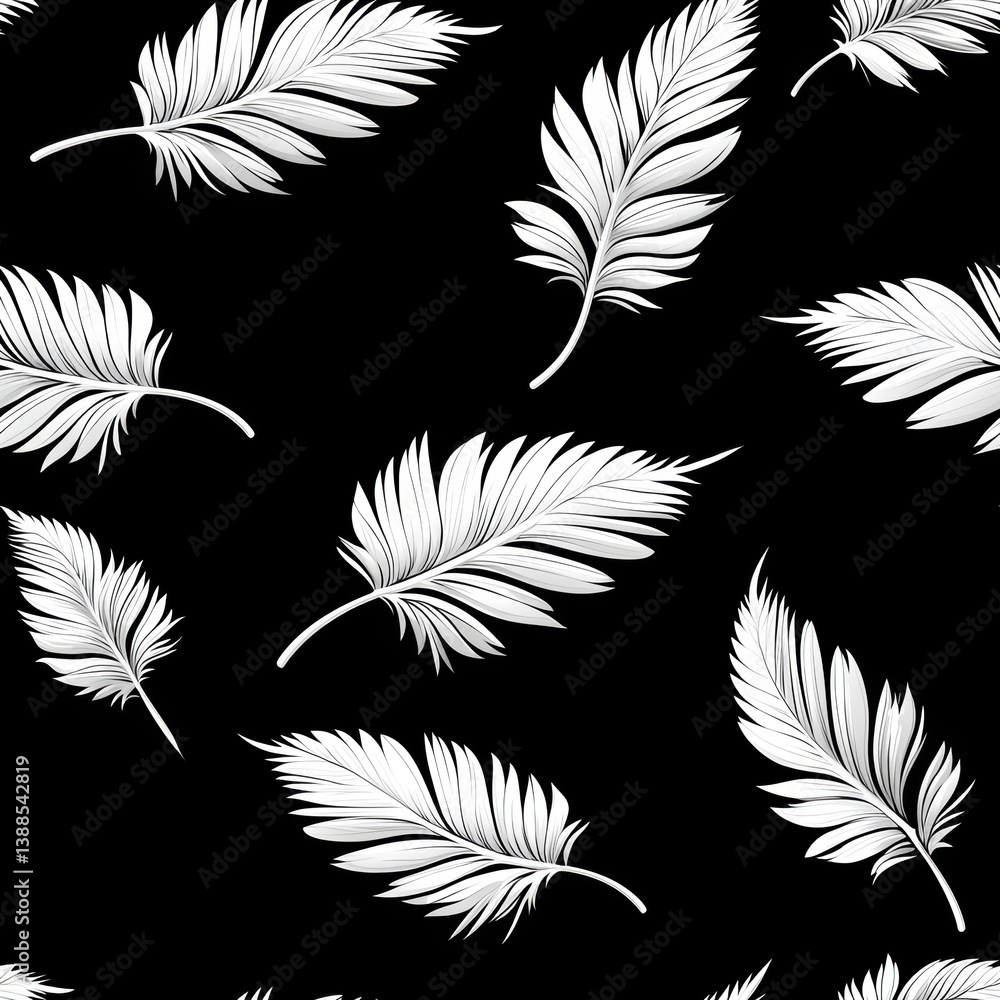 Obraz premium Elegant seamless pattern featuring white leaves on black background creating striking visual effect