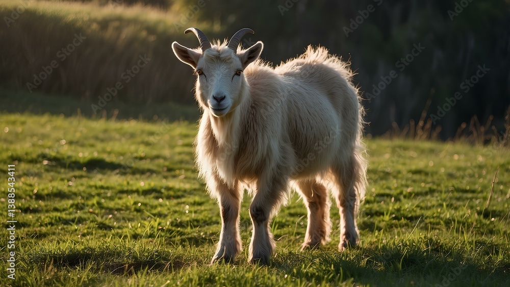 Goat in Field with Morning Light