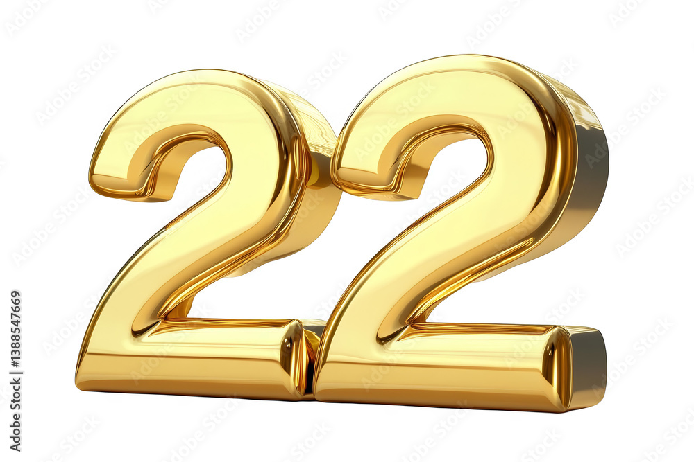 Gold 3D Number 22 Isolated on Black Background Luxury Illustration Gold 3D Number 22 Isolated on Black Background Luxury Illustration