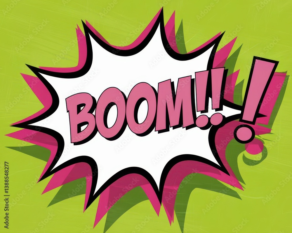 Explosive announcement in comic style illustration on bright green background Explosive announcement in comic style illustration on bright green background