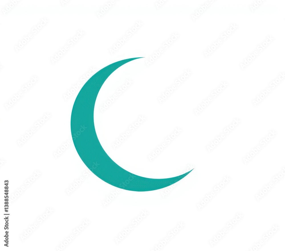 Naklejka premium Turquoise crescent moon symbol on a white background representing islamic culture