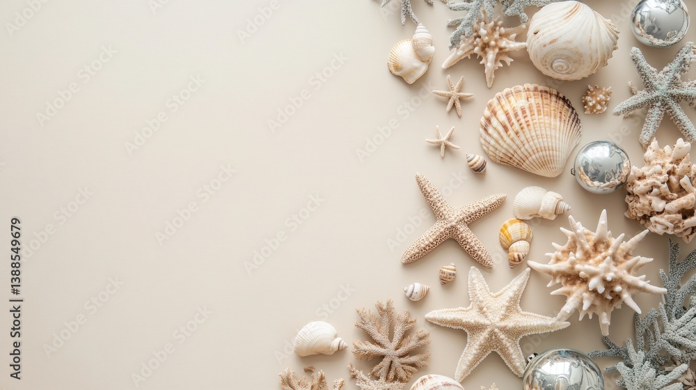 Seashells and Starfish Christmas Composition: A Festive Coastal Theme Seashells and Starfish Christmas Composition: A Festive Coastal Theme