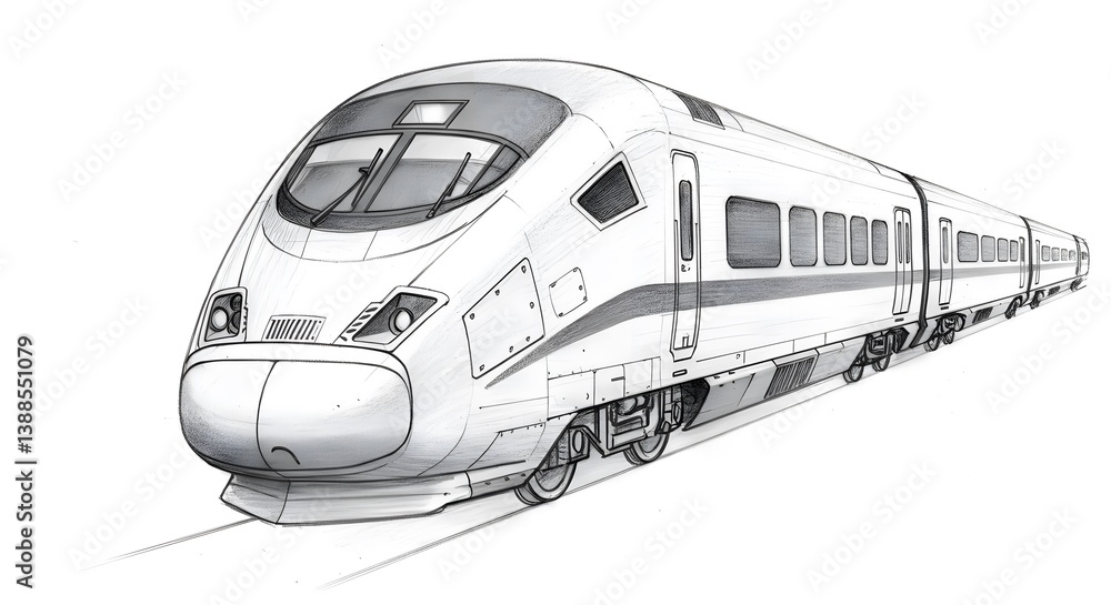 Fototapeta premium Modern High Speed Train Sketch Illustration on White Background