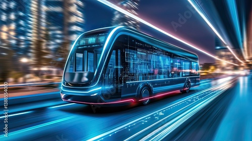 Wallpaper Mural Futuristic electric bus in urban setting nighttime high-tech transport concept Torontodigital.ca