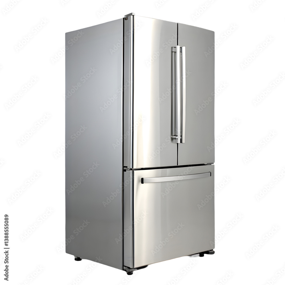 French Door Refrigerator: Stainless Steel isolated on transparent background French Door Refrigerator: Stainless Steel isolated on transparent background