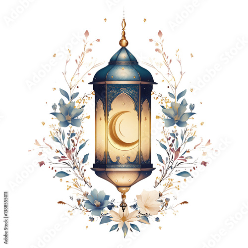 Obraz na płótnie A decorative lantern surrounded by floral elements, symbolizing light and tranquility. w salonie