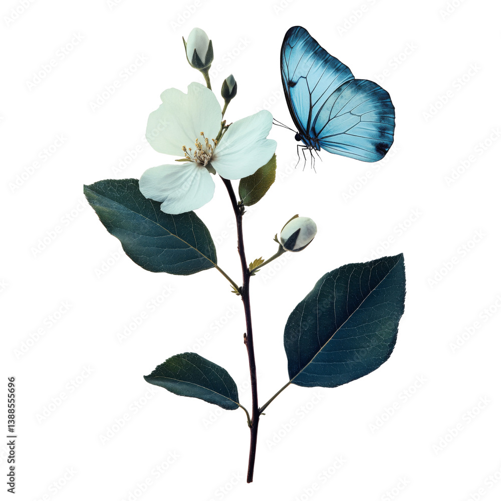 A delicate flower with a butterfly perched on it, symbolizing nature's beauty and harmony.