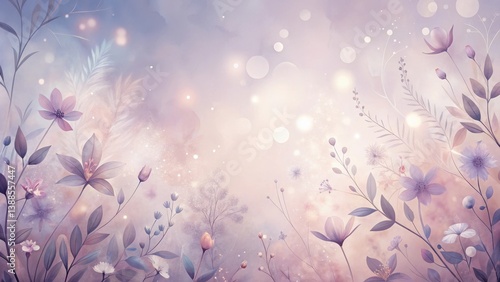 Enchanted Meadow of Pastel Blossoms and Delicate Stems Under a Soft, Dreamy Sky