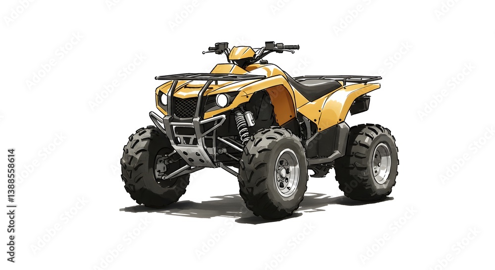 Yellow All-Terrain Vehicle Isolated on White - Off-Road Adventure Illustration Yellow All-Terrain Vehicle Isolated on White - Off-Road Adventure Illustration